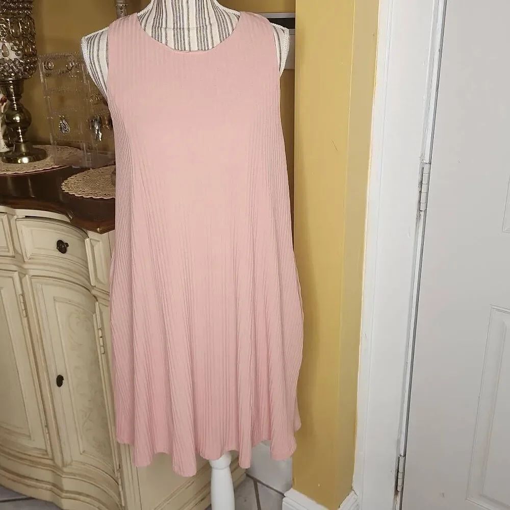 Impressions rose blush pleated swing dress women's size L